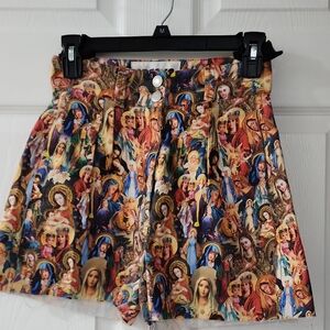 Vintage Grecho Colorful Virgin Mary Graphic Women's Shorts XS